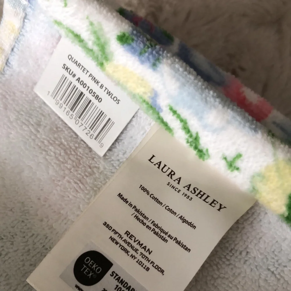 Laura Ashley Quartet Pink Cotton Towels - Pink, Blue & Green